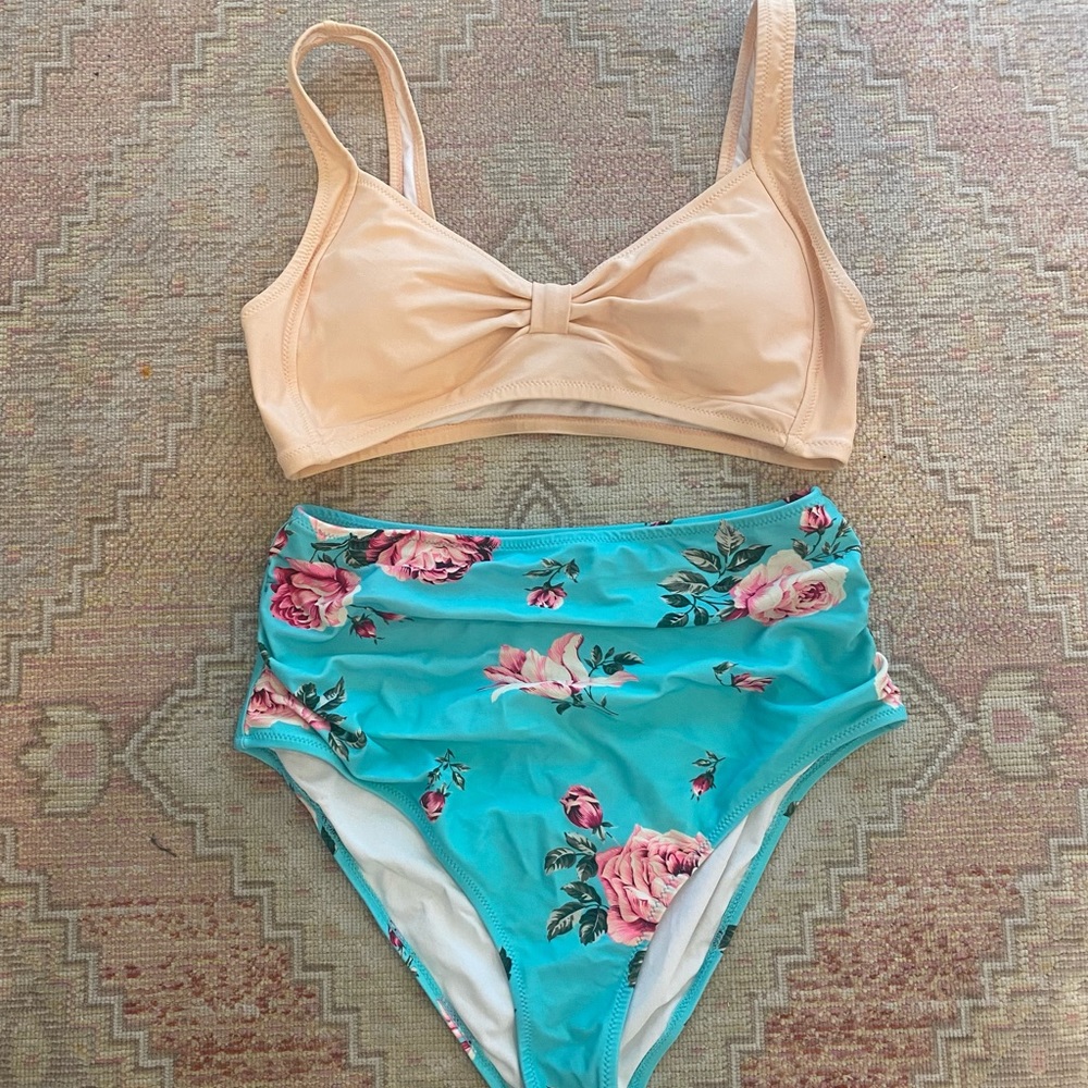 2 piece high waisted floral swimsuit Cupshe